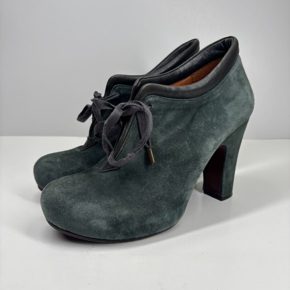 Chie Mihara Shoes - Chie Mihara Olga Women's US 9-9.5/EU 39.5 Deep Blue Suede Lace-Up Heeled Booties
